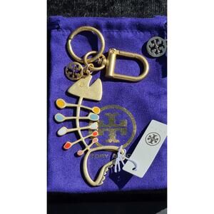 Tory Burch Roxanne Logo Fish Bone Charm Keychain